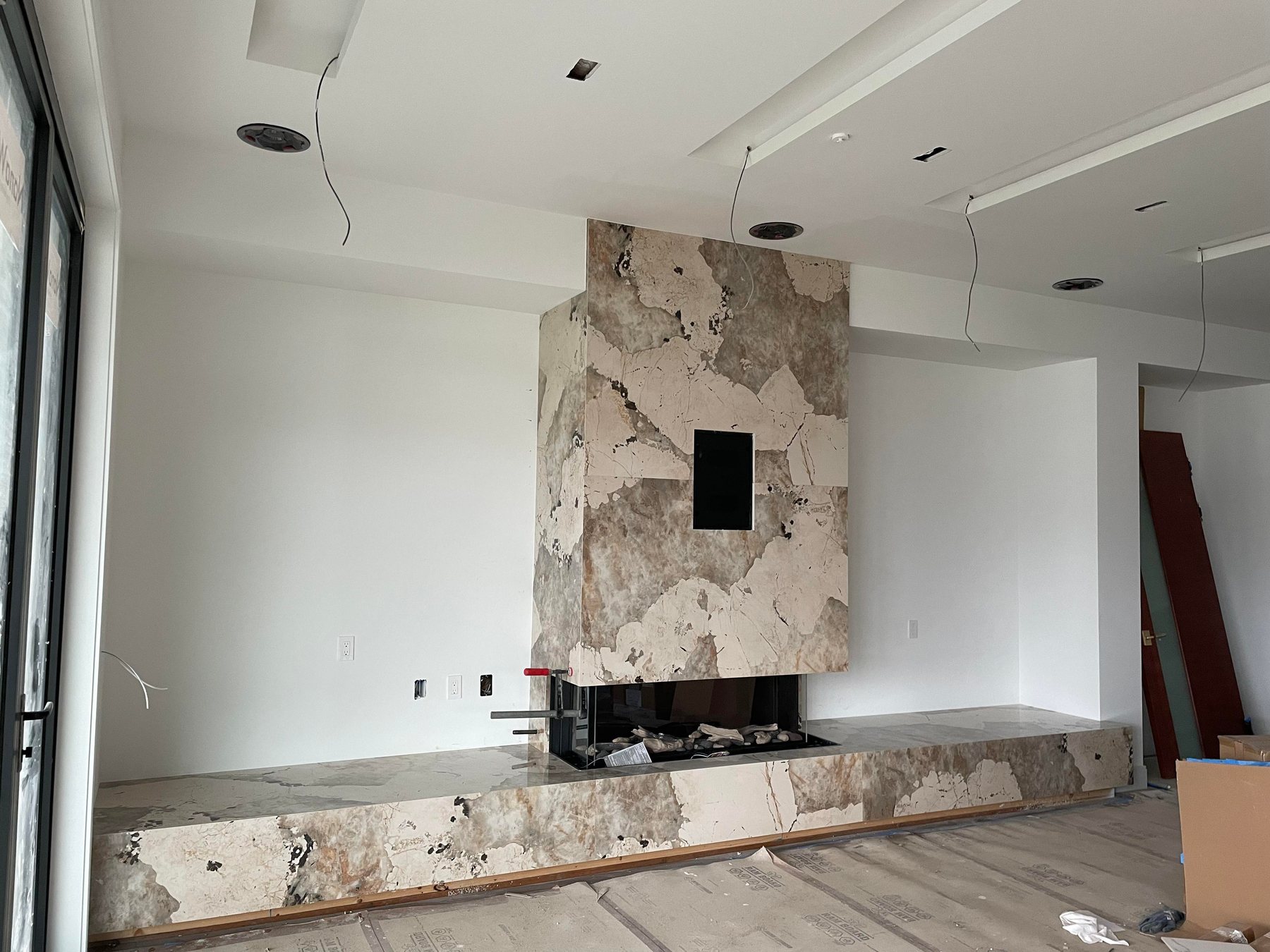 Quartzite fireplace surround and hearth